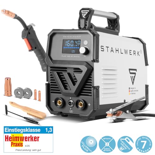 STAHLWERK Schweißgerät Mini FLUX 160 ST Digital – Fülldrahtschweißen (FLUX) ohne Schutzgas bis 160 A, kompakt, synergischer Drahtvorschub, integriertes LED-Licht, Lift-TIG- und MMA/ARC-Funktion – Bild 2