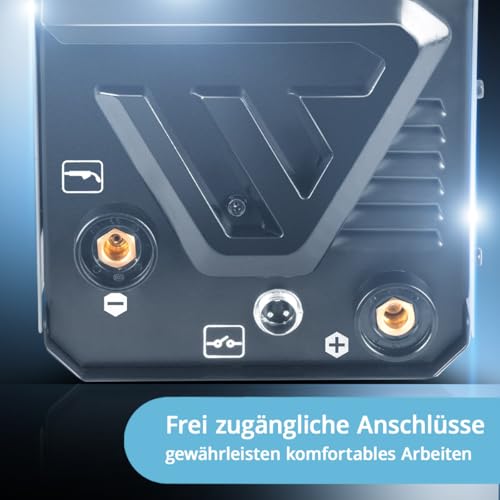 STAHLWERK Schweißgerät Mini FLUX 160 ST Digital – Fülldrahtschweißen (FLUX) ohne Schutzgas bis 160 A, kompakt, synergischer Drahtvorschub, integriertes LED-Licht, Lift-TIG- und MMA/ARC-Funktion – Bild 7