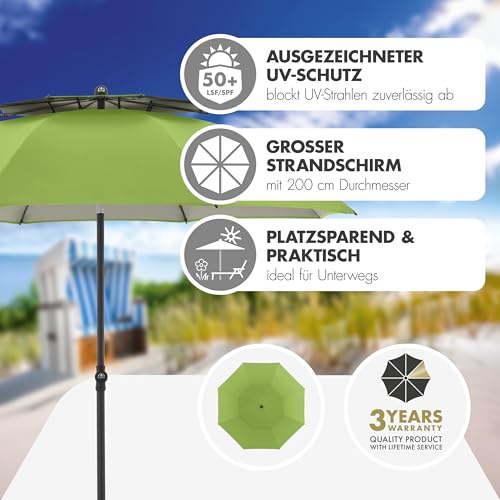 Doppler Sonnenschirm 200cm in grün I für Strand sowie Balkon & Terrasse I Schirm höhenverstellbar I Mit UV-Schutz & knickbar I Für Strand & Freibad I Strandschirm – Bild 2