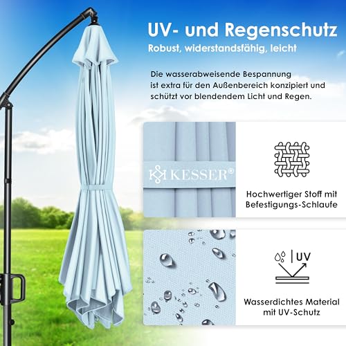 KESSER® Alu Ampelschirm LED Solar Inkl. Abdeckung Fernbedienung & Kurbelvorrichtung Kurbelschirm mit Ständer 360° Funktion UV-Schutz Aluminium Wasserabweisend (Hellblau, 350cm) – Bild 6