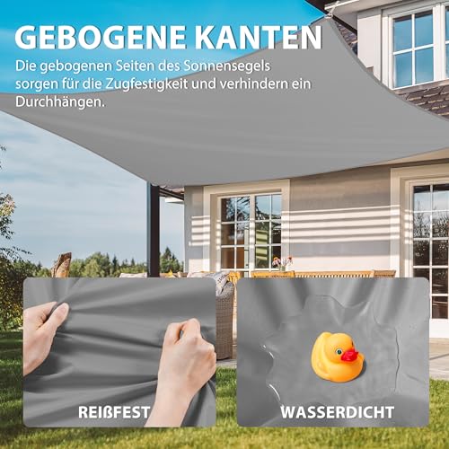 jarolift Sonnensegel Quadrat, Wasserabweisend, Sonnenschutz Sichtschutz für Terrasse Garten Balkon, Polyestergewebe, 360 x 360 cm, Hellgrau – Bild 3