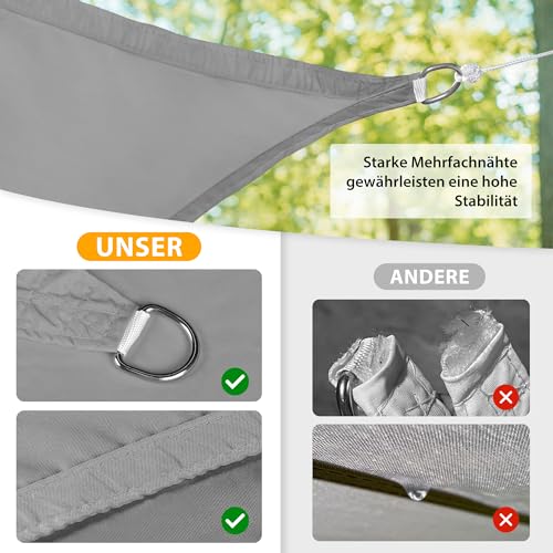 jarolift Sonnensegel Quadrat, Wasserabweisend, Sonnenschutz Sichtschutz für Terrasse Garten Balkon, Polyestergewebe, 360 x 360 cm, Hellgrau – Bild 5