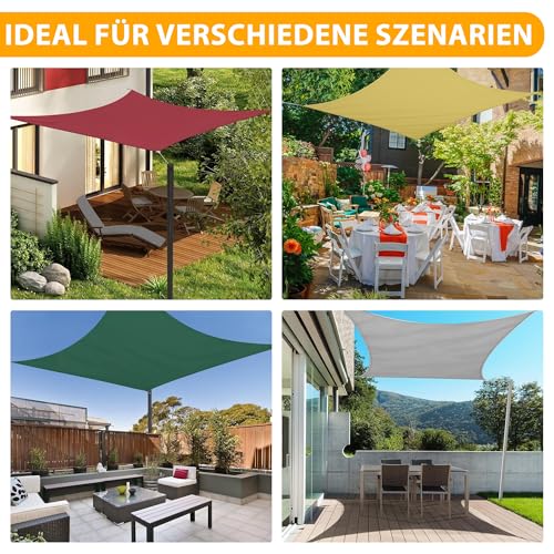 jarolift Sonnensegel Quadrat, Wasserabweisend, Sonnenschutz Sichtschutz für Terrasse Garten Balkon, Polyestergewebe, 360 x 360 cm, Hellgrau – Bild 6