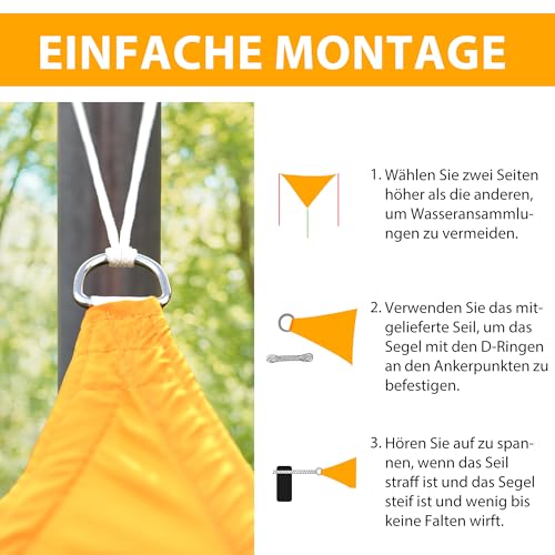 jarolift Sonnensegel Quadrat, Wasserabweisend, Sonnenschutz Sichtschutz für Terrasse Garten Balkon, Polyestergewebe, 360 x 360 cm, Hellgrau – Bild 7