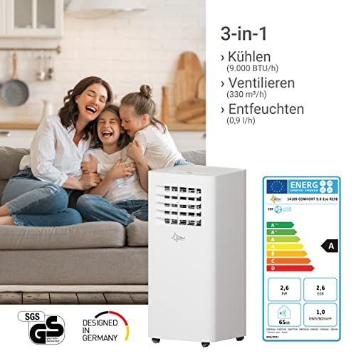 SUNTEC Mobiles Klimagerät Comfort 9.0 Eco R290 – Klimaanlage mobil und leise mit Abluftschlauch – Kühler & Entfeuchter für Räume bis 34 qm – Mobile Kühlung für Wohnung & Büro – 9.000 BTU | 2600 Watt – Bild 2