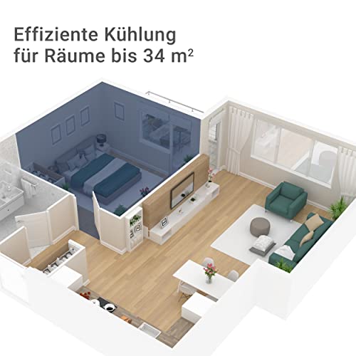 SUNTEC Mobiles Klimagerät Comfort 9.0 Eco R290 – Klimaanlage mobil und leise mit Abluftschlauch – Kühler & Entfeuchter für Räume bis 34 qm – Mobile Kühlung für Wohnung & Büro – 9.000 BTU | 2600 Watt – Bild 7