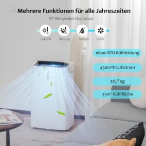 Alternative view of GOPLUS 16000 BTU Klimaanlage mit Abluftschlauch, 5 in 1 mobiles Klimagerät: Kühlen, Heizen, Entfeuchten, Belüften, Schlafmodus | für Raumgröße bis 30㎡ | 24H-Timer | App/Fernbedienung (16000BTU)