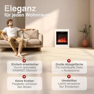 Alternative view of KAMINIO Elektrokamin Kalle - Elektrischer Standkamin mit Heizung, 3D-Flammeneffekt, Fernbedienung (Weiß)