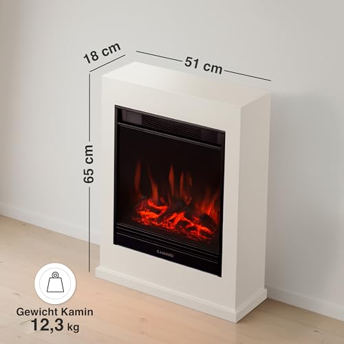 KAMINIO Elektrokamin Kalle - Elektrischer Standkamin mit Heizung, 3D-Flammeneffekt, Fernbedienung (Weiß) – Bild 6