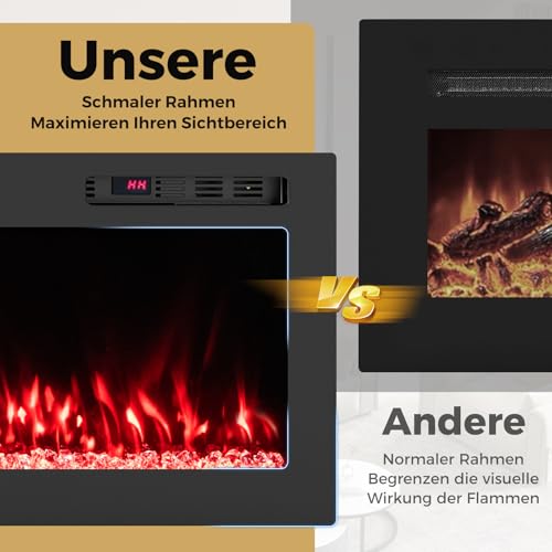 COSTWAY 50" Elektrokamin mit Heizung 750W/1500W, Einbaukamin mit Fernbedienung/App-Steuerung WiFi, 12 Flammen- & Glutfarben, 12H Timer, Wandkamin elektrisch 127 x 10 x 46 cm – Bild 6