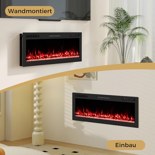 COSTWAY 50" Elektrokamin mit Heizung 750W/1500W, Einbaukamin mit Fernbedienung/App-Steuerung WiFi, 12 Flammen- & Glutfarben, 12H Timer, Wandkamin elektrisch 127 x 10 x 46 cm – Bild 7