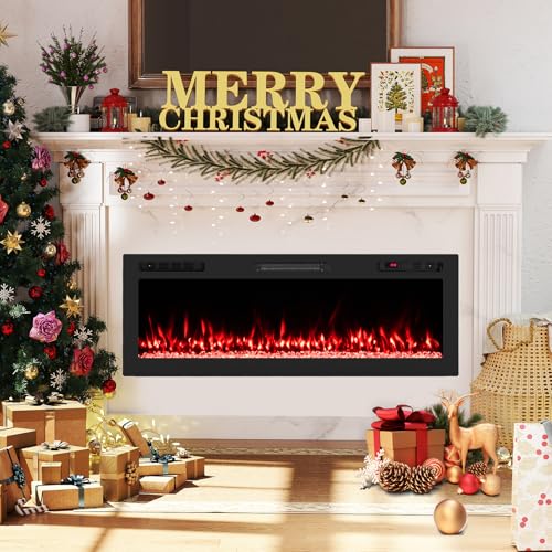 COSTWAY 50" Elektrokamin mit Heizung 750W/1500W, Einbaukamin mit Fernbedienung/App-Steuerung WiFi, 12 Flammen- & Glutfarben, 12H Timer, Wandkamin elektrisch 127 x 10 x 46 cm – Bild 9