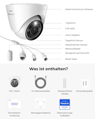 Reolink 12MP PoE Überwachungskamera Aussen mit Spotlight, Farbige Nachtsicht, Zwei-Wege-Audio, 24/7 Aufnahme, Smarte Erkennung, Zeitraffer, Outdoor IP-Kamera mit microSD Kartenslot (Weiß, Dome) – Bild 7