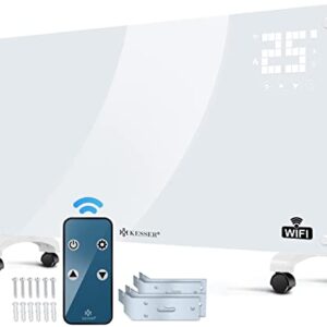KESSER® Glaskonvektor Glasheizung Elektroheizkörper APP WiFi Funktion Inkl. Fernbedienung Elektroheizung Stand- oder Wand Heizung Heizkörper | Touchscreen | LCD-Display | Timer | 2500 Watt | Weiß