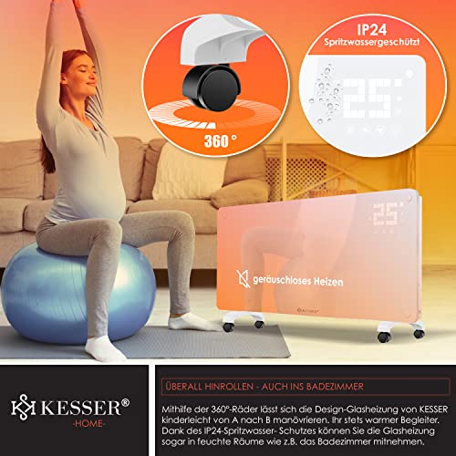 KESSER® Glaskonvektor Glasheizung Elektroheizkörper APP WiFi Funktion Inkl. Fernbedienung Elektroheizung Stand- oder Wand Heizung Heizkörper | Touchscreen | LCD-Display | Timer | 2500 Watt | Weiß – Bild 5