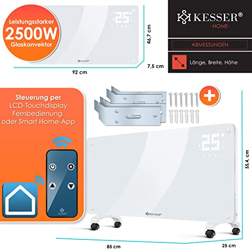 KESSER® Glaskonvektor Glasheizung Elektroheizkörper APP WiFi Funktion Inkl. Fernbedienung Elektroheizung Stand- oder Wand Heizung Heizkörper | Touchscreen | LCD-Display | Timer | 2500 Watt | Weiß – Bild 6