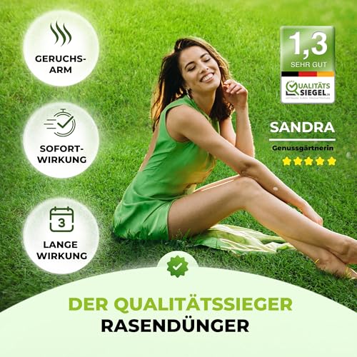 TerraUno Rasendünger Frühjahr/Sommer I Sofortwirkung für saftiges grün I 10 kg für 500 m² I gesunder Rasen verdrängt Moos und Unkraut I NPK Dünger Rasen I Gegen Trockenstress I Für den Streuwagen – Bild 4