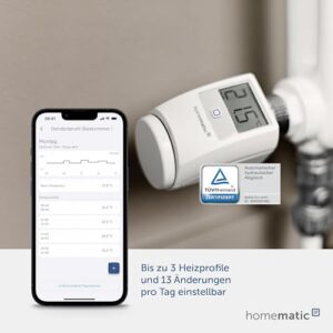 Alternative view of Homematic IP Smart Home Heizkörperthermostat, digitaler Thermostat Heizung, Heizungsthermostat, Steuerung per App, Alexa & Google Assistant, einfache Installation, Energie sparen, 140280A0