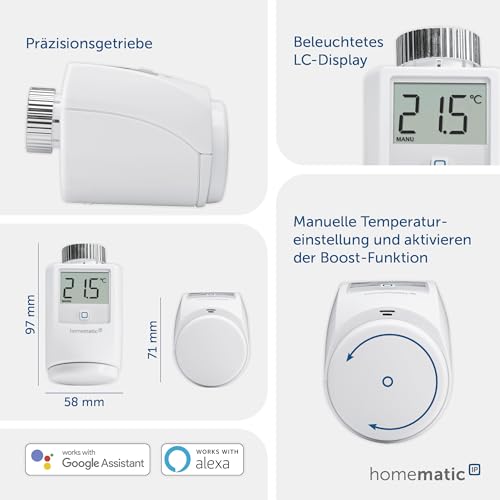 Homematic IP Smart Home Heizkörperthermostat, digitaler Thermostat Heizung, Heizungsthermostat, Steuerung per App, Alexa & Google Assistant, einfache Installation, Energie sparen, 140280A0 – Bild 3