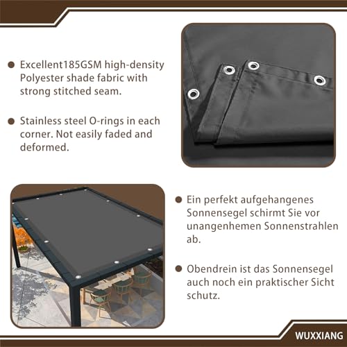 Sonnenschutz Segel Garten 320 x 340 cm Sonnenschutz UV Schutz Windschutz, Schutzplane Windschutz Überdachung Plane für Terrasse Balkon Garten, Dunkelgrau – Bild 2