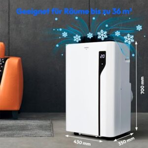 Alternative view of MEDION Smarte Mobile Klimaanlage mit Abluftschlauch P1200 (12000 BTU, mobil, inkl. Fensterabdichtung, bis 36m², 3in1 Kühlen Entfeuchten Ventilieren, App- und Sprachsteuerung, Schlafmodus, MD 37734)