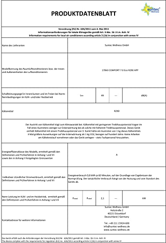 SUNTEC Mobiles Klimagerät Comfort 7.0 Eco R290 APP – Klimaanlage mobil und leise mit Smart App Steuerung – Entfeuchter für Räume bis 25 qm – Mobile Kühlung in Wohnung & Büro – 7.000 BTU – 2.050 Watt – Bild 10
