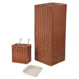 NIYANGLE 1 Set geflochtener Schirmständer für den Eingangsbereich – freistehender Schirmständer aus Rattan mit schmalem, hohem Korb und Abtropfschale für Waschküche und Badezimmer