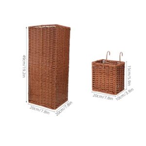 Alternative view of NIYANGLE 1 Set geflochtener Schirmständer für den Eingangsbereich – freistehender Schirmständer aus Rattan mit schmalem, hohem Korb und Abtropfschale für Waschküche und Badezimmer