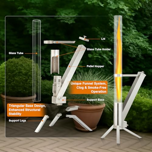 Outdor Holzpellet-Terrassenheizung mit Aschenbecher, Pellet-Feuerrohr, ideal für Camping, Lagerfeuerparty, Essen im Freien, Terrasse, Hinterhof, Strand, bringen Glück in Ihr Leben (Silber) – Bild 6