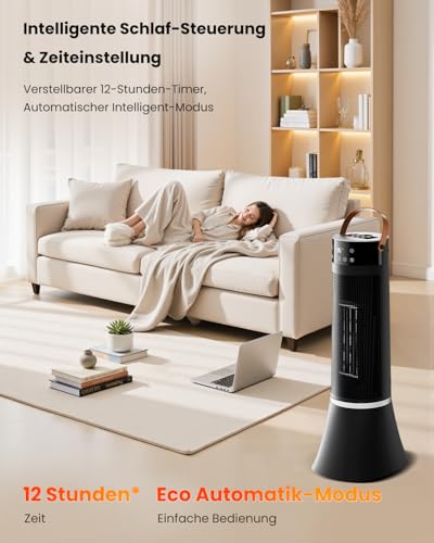 Heizlüfter Energiesparend, 2000W Klein Heizung Elektrisch mit Fernbedienung, Thermostat, 12h Timer, 3 Modus, Heater Überhitzungs Und Kippschutz, 75° Oszillation, PTC Keramik Elektroheizung – Bild 2