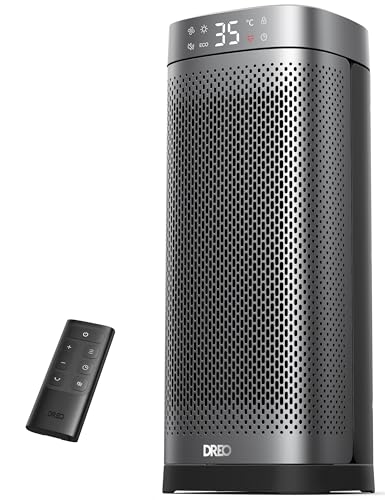 DREO Heizlüfter Energiesparend Leise, 2000W Keramik Heizung mit Thermostat, 12-Std-Timer, 3 Modi, 70° Oszillation, 16 Zoll Elektroheizung für Räume, Überhitzungs-Kippschutz, Solaris Slim H2, Silver