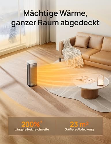 DREO Heizlüfter Energiesparend Leise, 2000W Keramik Heizung mit Thermostat, 12-Std-Timer, 3 Modi, 70° Oszillation, 16 Zoll Elektroheizung für Räume, Überhitzungs-Kippschutz, Solaris Slim H2, Silver – Bild 3