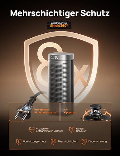 DREO Heizlüfter Energiesparend Leise, 2000W Keramik Heizung mit Thermostat, 12-Std-Timer, 3 Modi, 70° Oszillation, 16 Zoll Elektroheizung für Räume, Überhitzungs-Kippschutz, Solaris Slim H2, Silver – Bild 4