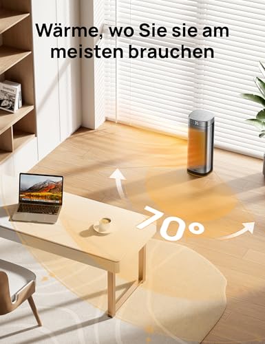 DREO Heizlüfter Energiesparend Leise, 2000W Keramik Heizung mit Thermostat, 12-Std-Timer, 3 Modi, 70° Oszillation, 16 Zoll Elektroheizung für Räume, Überhitzungs-Kippschutz, Solaris Slim H2, Silver – Bild 5