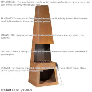 Alternative view of CORTEN STEEL Chininea Holzbrenner, 45 x 150 cm, für Kaminholz, Aufbewahrung, Gartenheizung, Rost