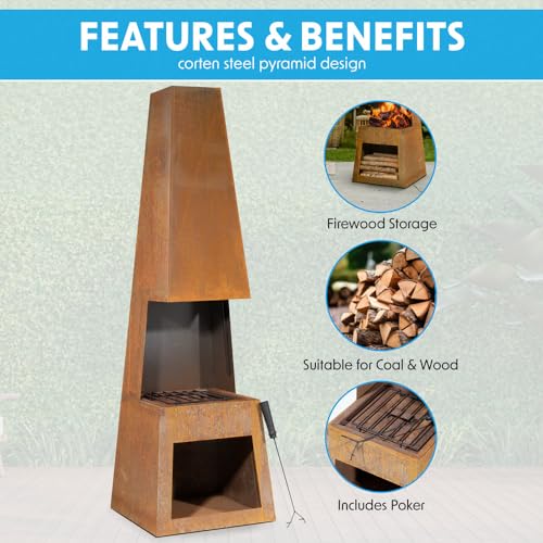 CORTEN STEEL Chininea Holzbrenner, 45 x 150 cm, für Kaminholz, Aufbewahrung, Gartenheizung, Rost – Bild 3