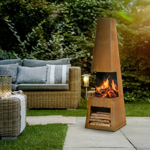 CORTEN STEEL Chininea Holzbrenner, 45 x 150 cm, für Kaminholz, Aufbewahrung, Gartenheizung, Rost – Bild 6