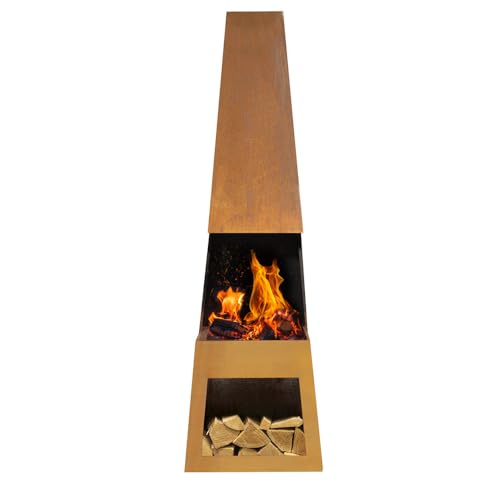 CORTEN STEEL Chininea Holzbrenner, 45 x 150 cm, für Kaminholz, Aufbewahrung, Gartenheizung, Rost – Bild 9