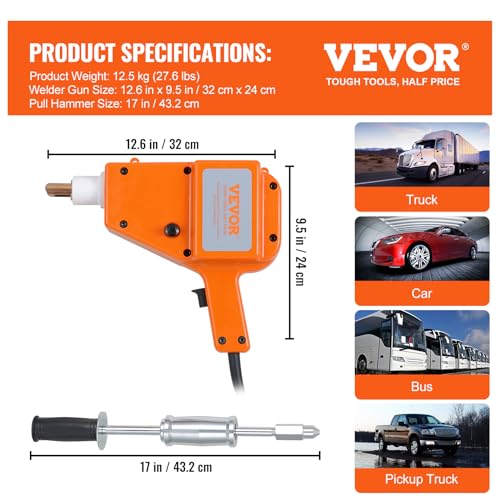 VEVOR Ausbeulspotter 800 VA 220 V 1600 A Ausbeul-Set Dellenlifter Punktschweißgerät inkl. verschiedener Elektroden Ausbeulwerkzeug zur professionellen Reparatur von Kfz Karosserien – Bild 7