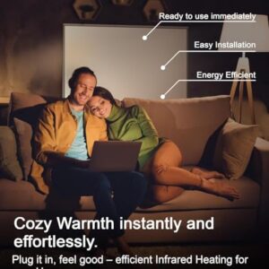 Alternative view of UMBRELLA® Infrarot Wandheizung mit Thermostat [INKL. TH12 THERMOSTAT] – Infrarotheizung Wandmontage Heizkörper – Carbon Crystal Infrarotheizung – Paneel Badezimmer geeignet – (Modell F300-300W)