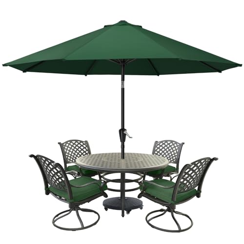MasterCanopy 270 cm Sonnenschirm neigungsverstellbar, mit 8 Rippen und Kurbel, für Patio, Garten, Terrasse, Markt, Dunkelgrün
