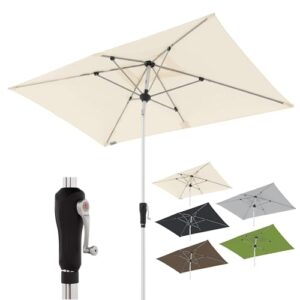 Doppler Sonnenschirm für den Garten SL-AZ Auto Tilt 220x140 cm Natur I Gartenschirm knickbar I Kurbelschirm mit UV-Schutz 80 I Kurbelschirm aus Aluminium I regenabweisendes Polyester-Schirmdach