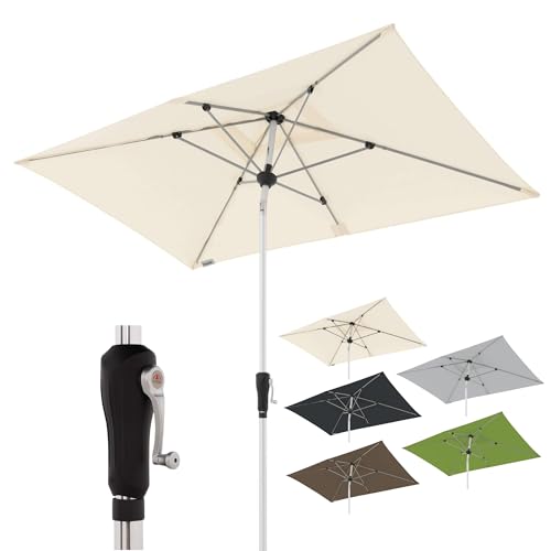 Doppler Sonnenschirm für den Garten SL-AZ Auto Tilt 220x140 cm Natur I Gartenschirm knickbar I Kurbelschirm mit UV-Schutz 80 I Kurbelschirm aus Aluminium I regenabweisendes Polyester-Schirmdach