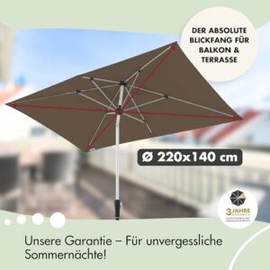 Alternative view of Doppler Sonnenschirm für den Garten SL-AZ Auto Tilt 220x140 cm Natur I Gartenschirm knickbar I Kurbelschirm mit UV-Schutz 80 I Kurbelschirm aus Aluminium I regenabweisendes Polyester-Schirmdach