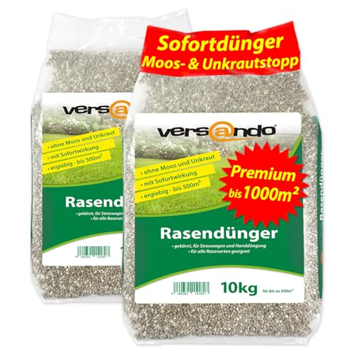 versando 20kg Rasendünger Frühjahr bis 1000m²: verdrängt Moos und Unkraut für gesunden sattgrünen Rasen Frühjahrsdünger mit Sofortwirkung - Premium Qualität