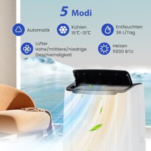 Alternative view of GOPLUS 14000BTU Klimaanlage mit Abluftschlauch, mobiles Klimagerät | 5 in 1: Kühlen, Heizen, Entfeuchten, Belüften, Auto | Schlafmodus | App Steuerung | 1-24H Timer | für Räume bis zu 65㎡