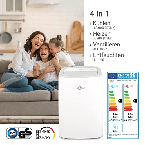 SUNTEC Mobiles Klimagerät CoolFixx 3.5 Eco R290 – Klimaanlage mobil mit Abluftschlauch – Kühler und Entfeuchter für Räume bis 60 qm – Leise mobile Kühlung Wohnung & Büro – 12.000 BTU – 3520 Watt – Bild 2