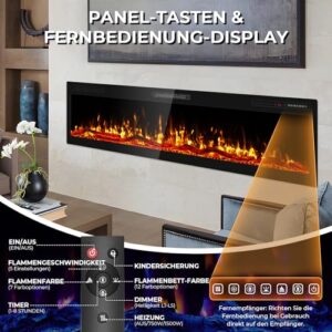 Alternative view of Quiniver 68" Elektrischer Kaminofen, Wandmontage/Einbau, 1500W & 750W Heizmodi, 7 Flammen- & 12 Glutfarbe, Fernbedienung & Touchscreen, 8h Timer, 40dB Leise, CE-Zertifiziert