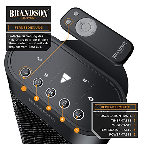 Brandson - Heizlüfter mit Fernbedienung - Preisträger 2025 - energiesparend leise - mit Thermostat Oszillation Timer - Schwarz – Bild 4