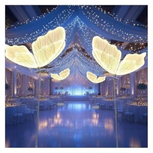 HIFRQVVC Hochzeit Schmetterlinge LED Bodenlicht Stehleuchte und Deckenleuchte Schmetterling für Hochzeit, 2 Stück, warmes weißes Licht, 60 – 120 cm (Warmlicht, 120 cm)